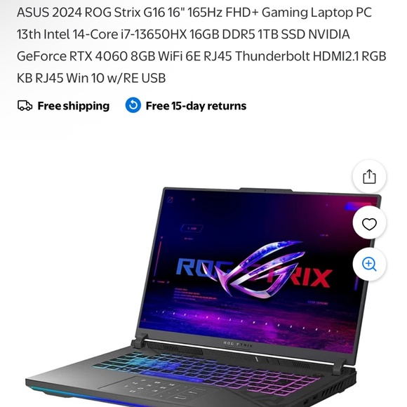ROG Strix G16 G614 Intel Core i7 13th Gen., 16GB RAM, 1TB SSD, NVIDIA GeForce RT - Picture 1 of 5